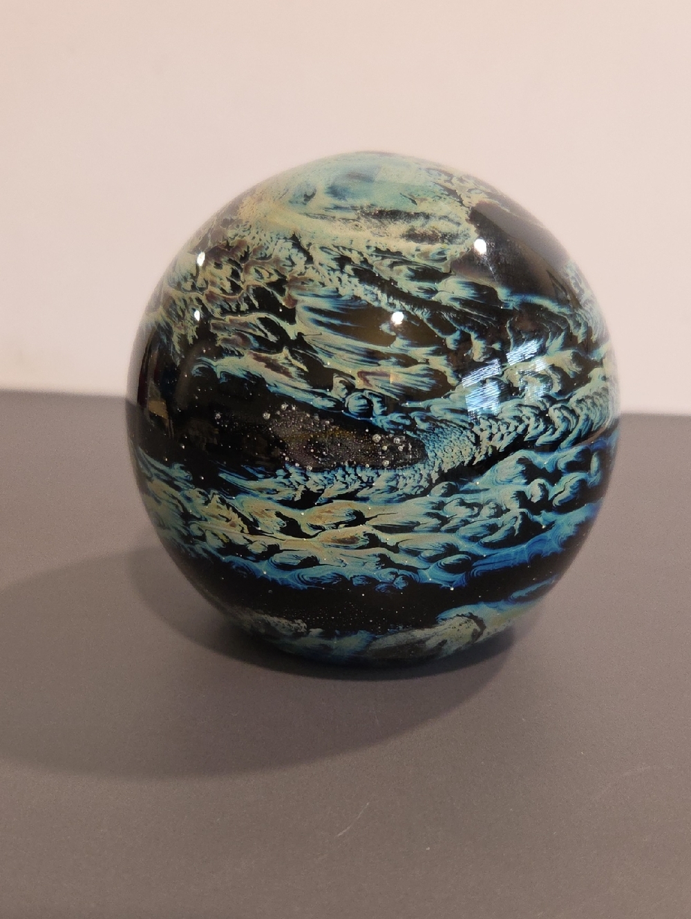 Josh Simpson World 3" art glass paperweight 1983